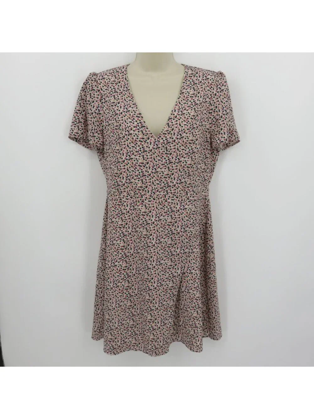 J Crew Women 10 Pink Blue Flower Floral V Neck Short Sleeve Sundress Dress Chic